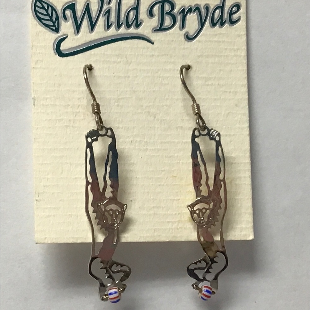 NWT Wild Bryde monkey ball French wire pierced earrings rhodium plated - Picture 2 of 3